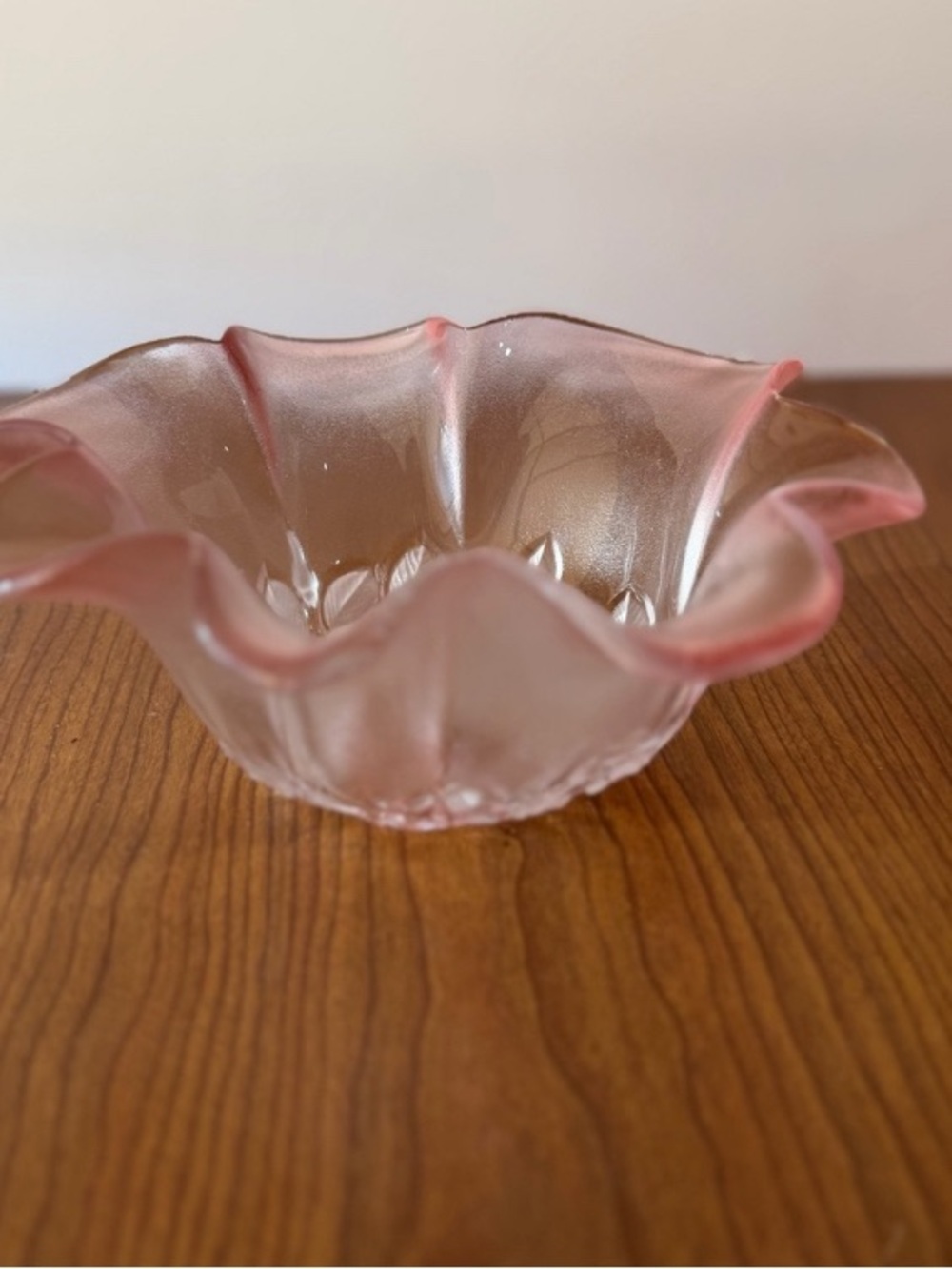 Hand-Blown Pink Ruffled Glass Bowl - Decorative Centerpiece